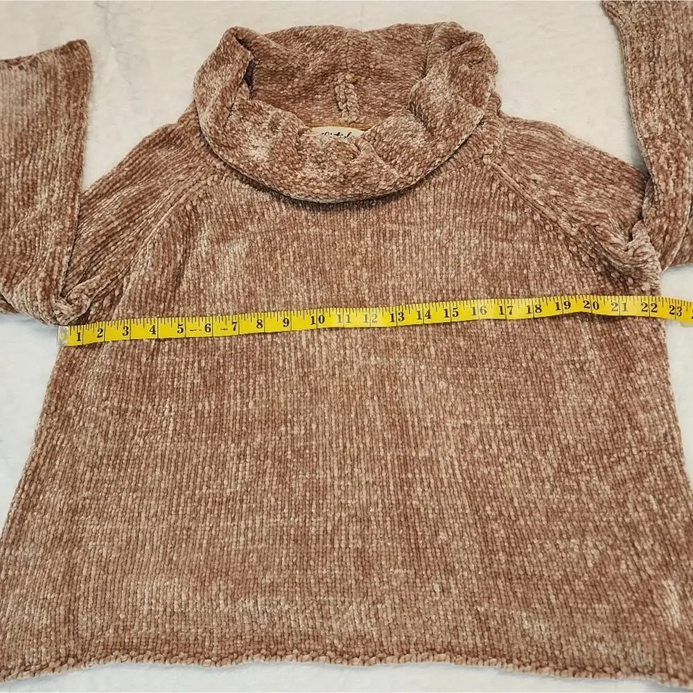 Listicle Cowl Neck Cozy Relax Fit Cottage Boho Cabin Sweater, Brown, Medium
